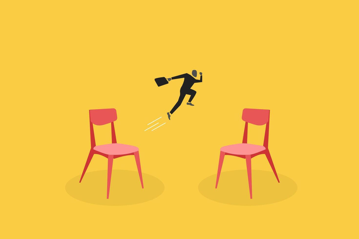 Businessman jumping from office chair to new office metaphor of often changing job. concept of opportunity, hope, new career and success vector