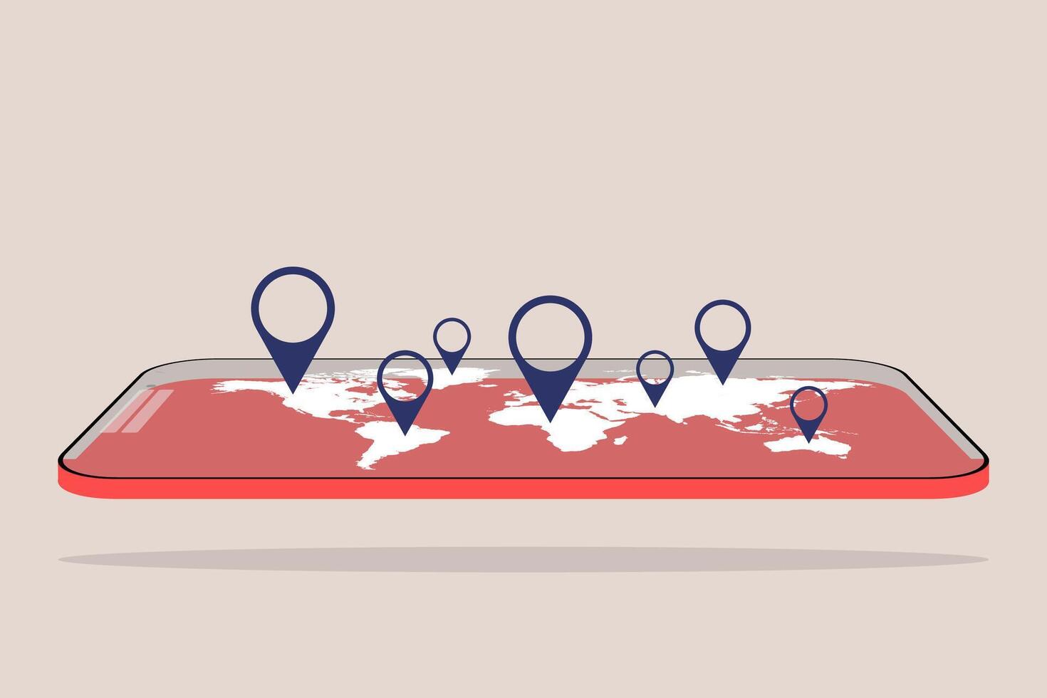 smart phone with location pin on simple world map vector