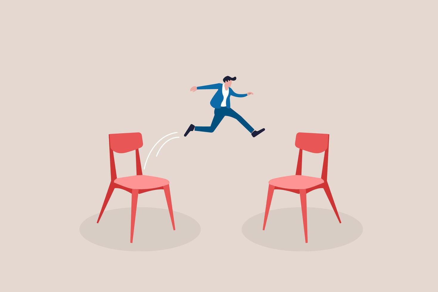 Businessman jumping from office chair to new office metaphor of often changing job. concept of opportunity, hope, new career and success vector