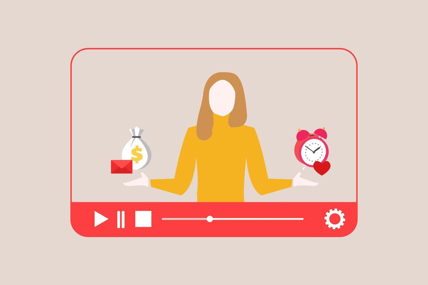 Work life balance concept that describes the ideal situation in which an business woman can split time and energy vector