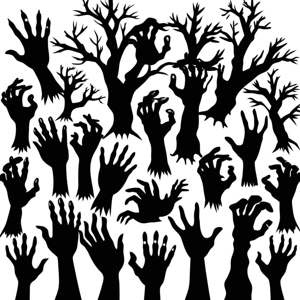 Set of hands silhouettes zombie horror Halloween vector