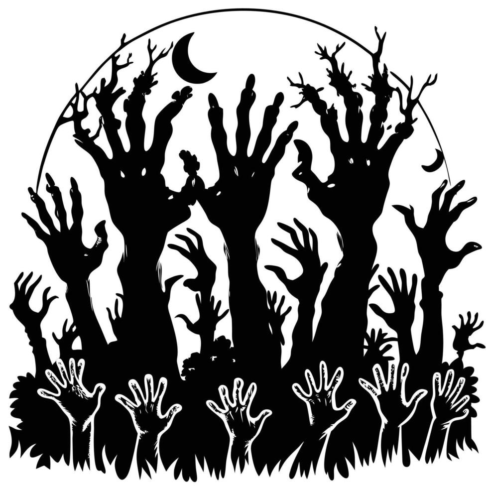 Set of hands silhouettes zombie horror Halloween vector