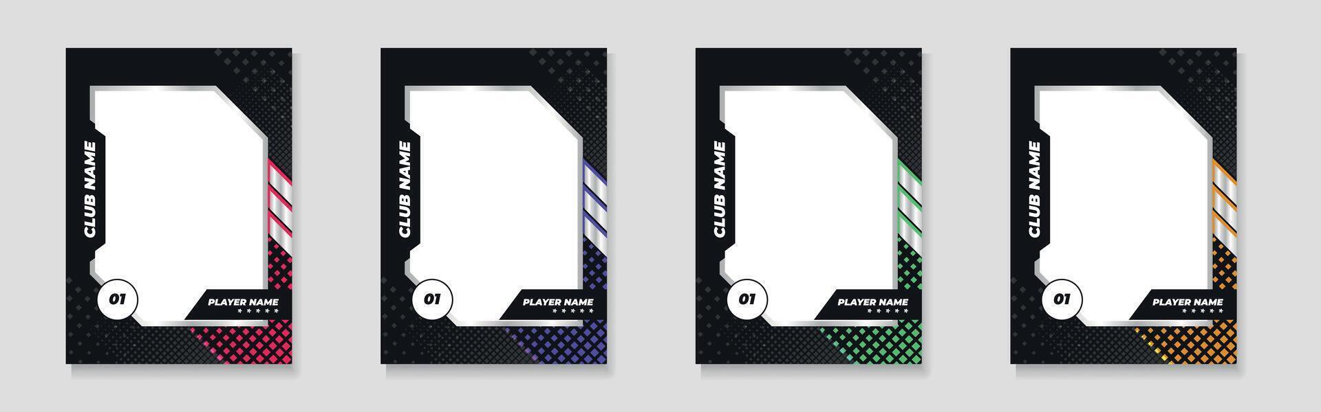 trading card template design for sports, picture frame for player performance, photo frame or border collection for hockey, basketball and football player, sports flyer design vector