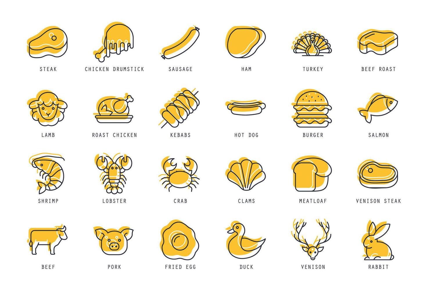 Set of meat icons illustration. icons bundle isolated on white background. vector