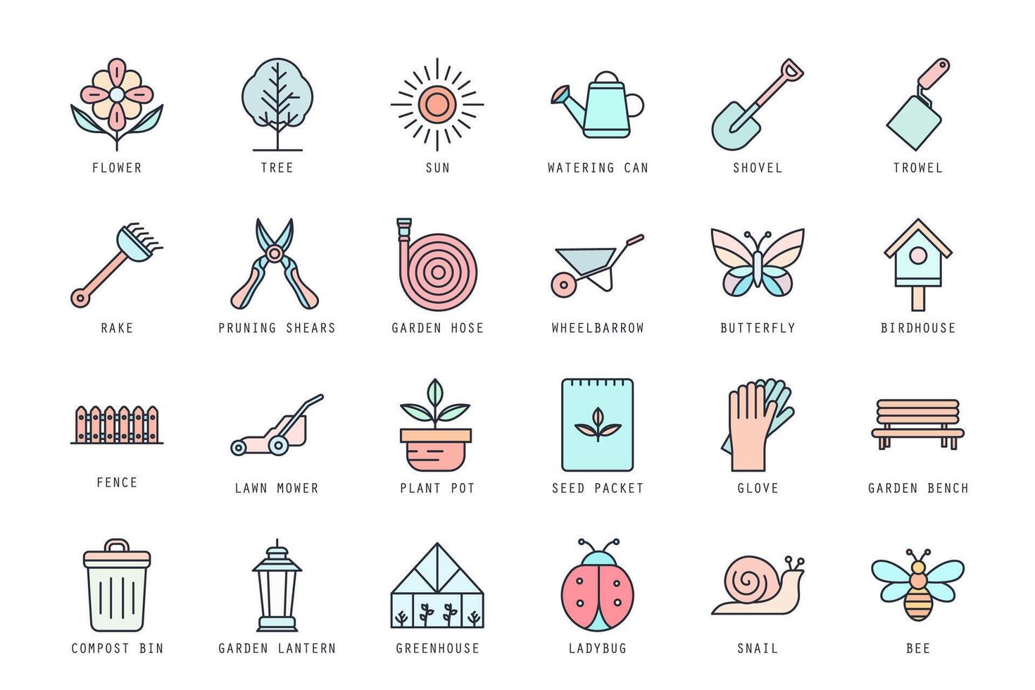 Set of garden icons illustration. icons bundle isolated on white background. vector
