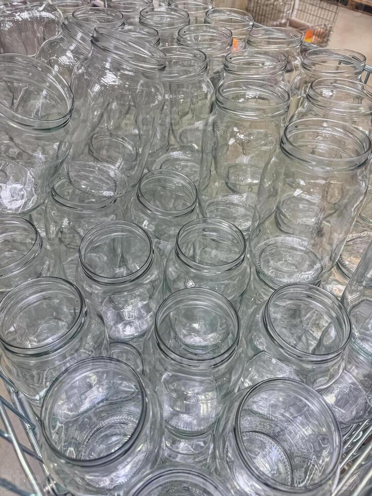 Many empty glass jars . High quality photo
