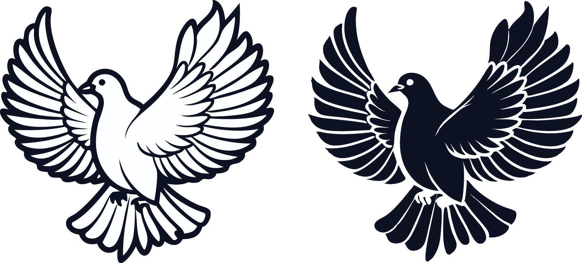 two black and white birds flying in the air vector