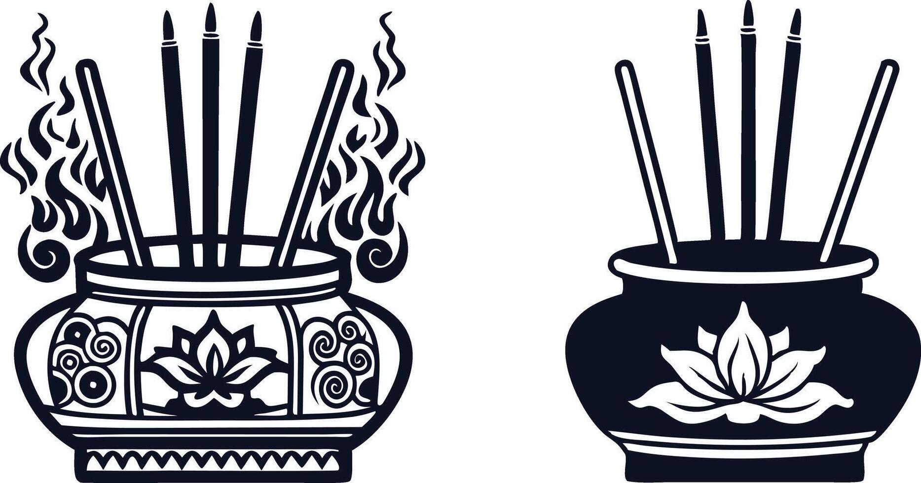 incense sticks and lotus flower in pots vector