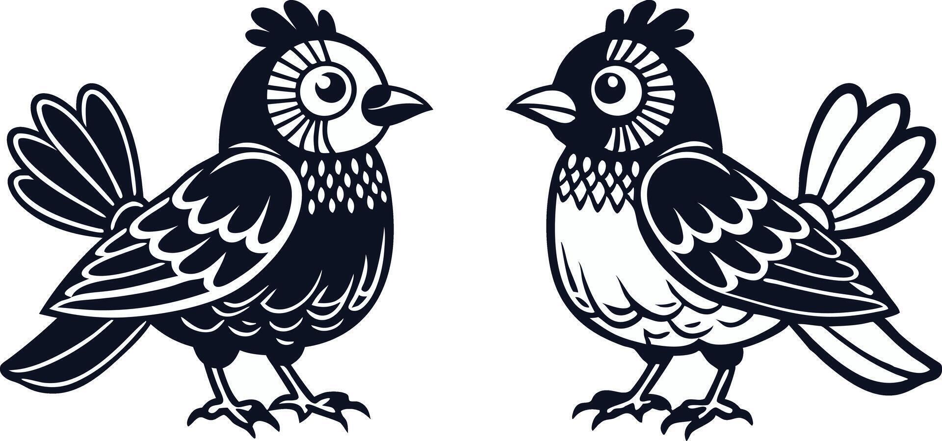 two black and white birds standing next to each other vector