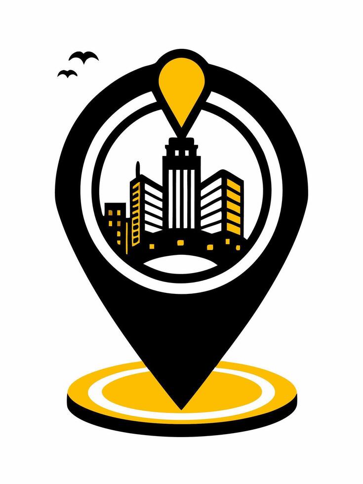 a city map pointer with a building in the center vector