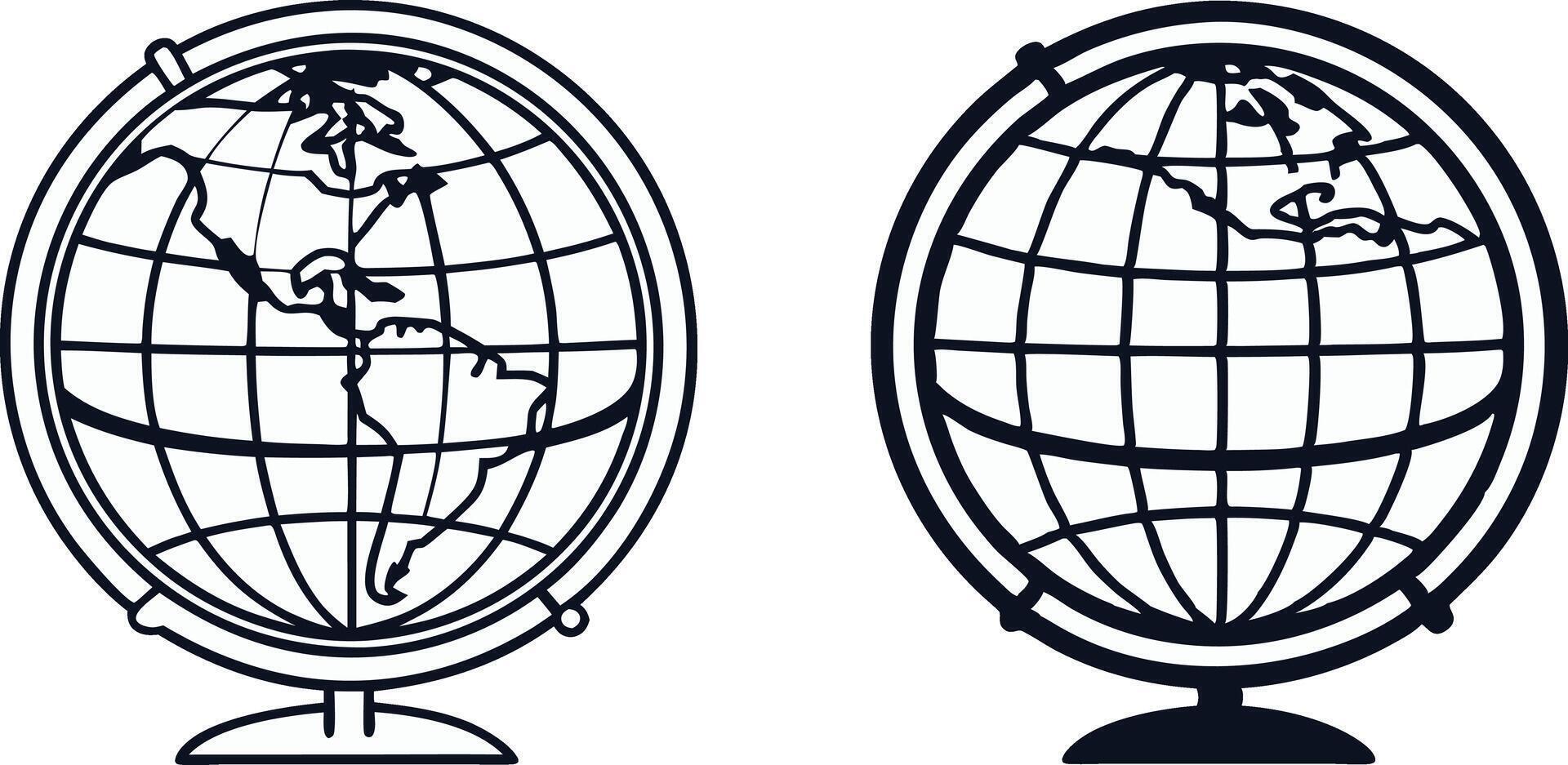 two black and white images of a globe and globe vector