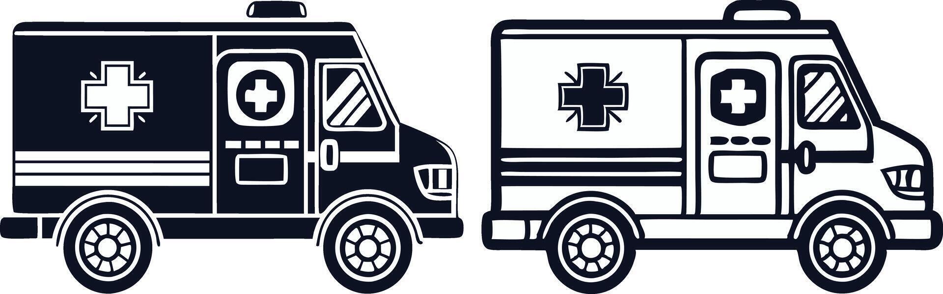 two ambulance vehicles on a white background vector
