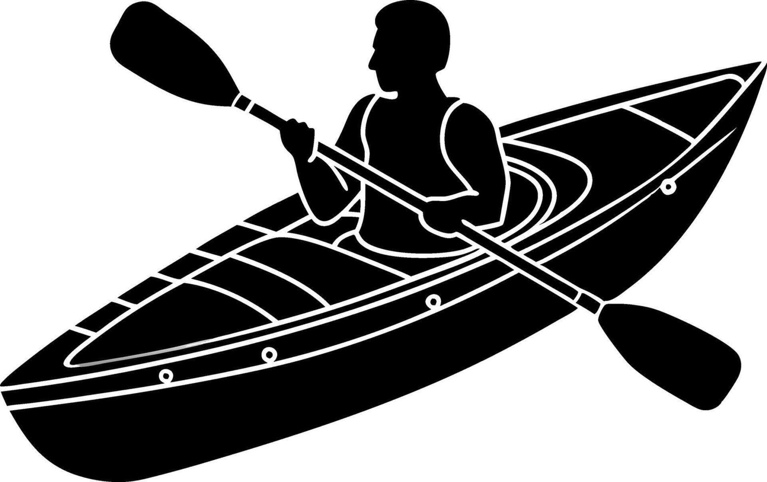 black and white illustration of a kayak logo icon vector