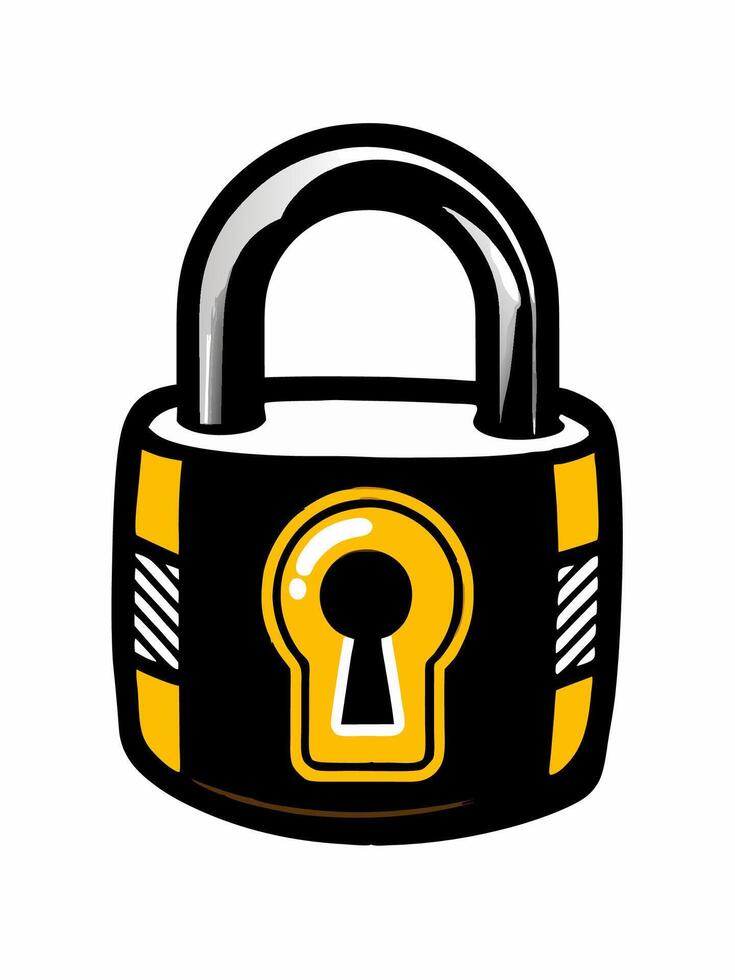 a black and yellow padlock with a keyhole vector