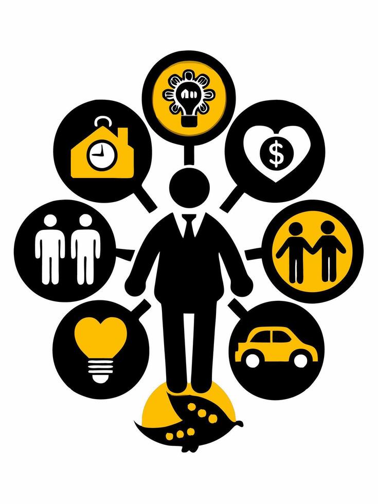 businessman with many icons around it vector