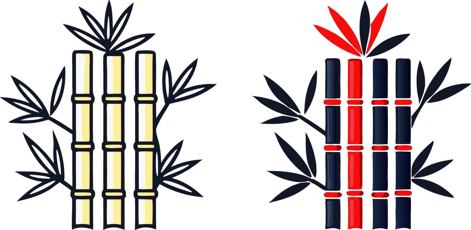 bamboo stalks with leaves and red and black stripes vector