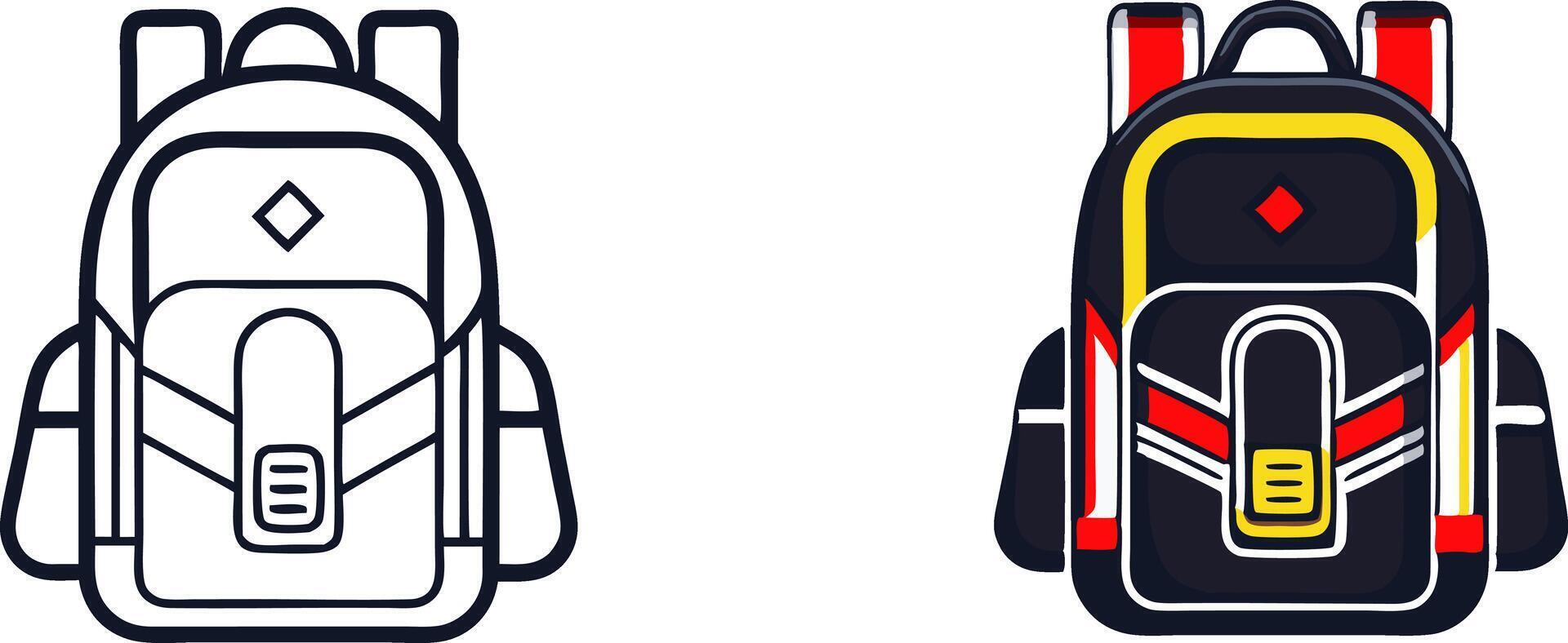 a backpack and a backpack with a red and yellow stripe vector