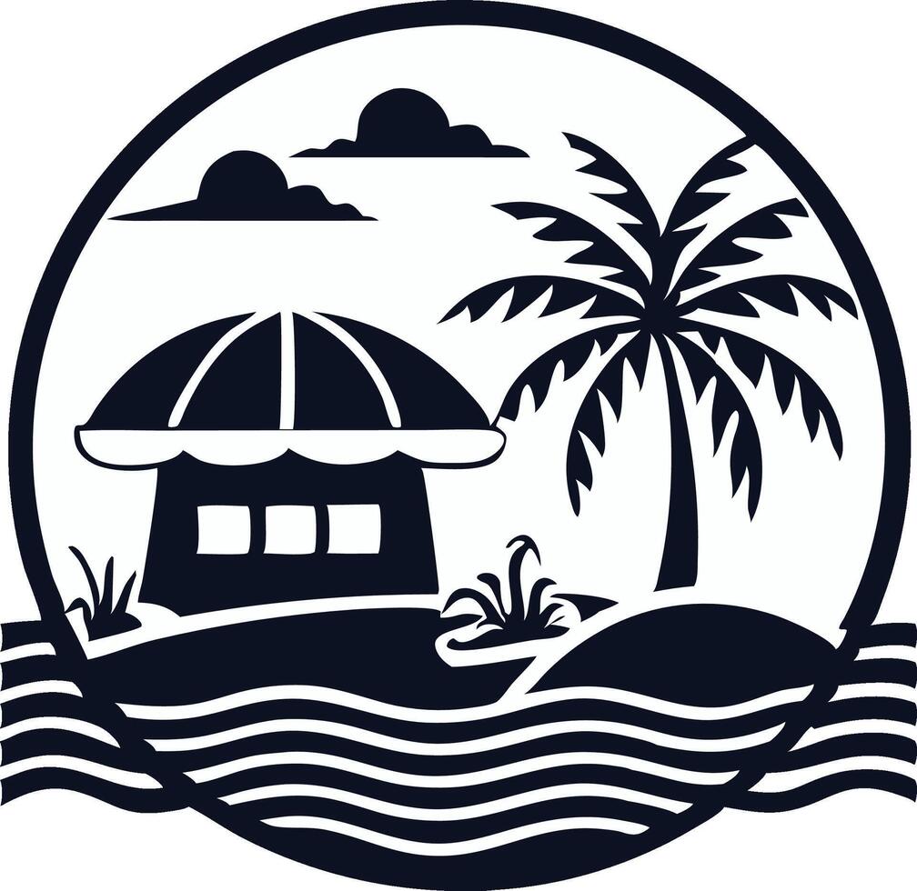 black and white Summer beach logo symbol for t-shirt, app, website and print design vector