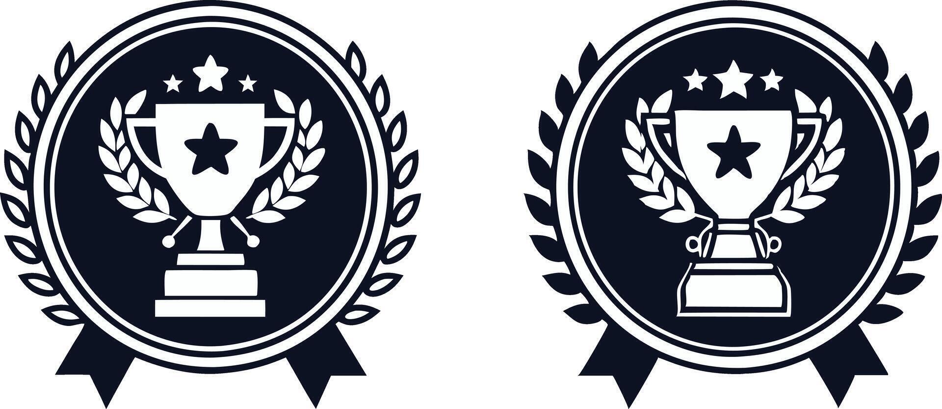 two trophies with laurel wreath and stars vector