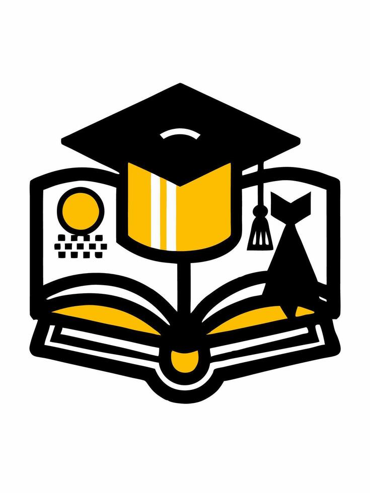 an open book with a graduation cap on top logo icon vector