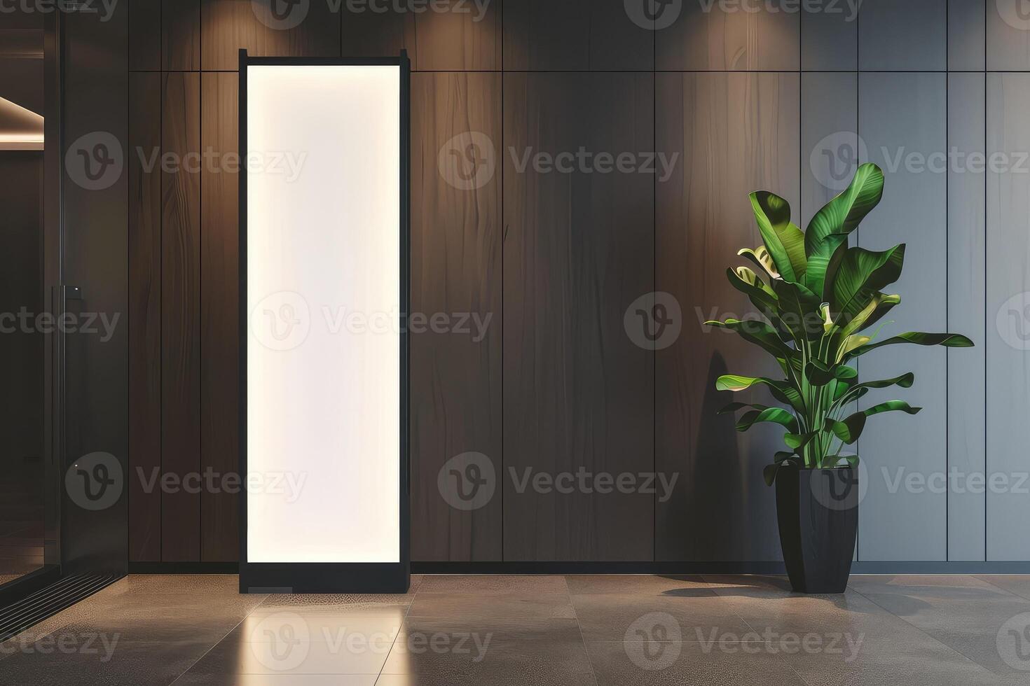 Mockup vertical billboard stand, digital lightbox standing in company's lobby photo