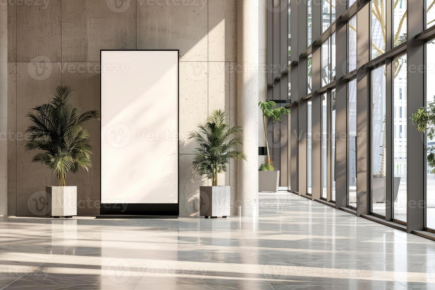 Mockup vertical billboard stand, digital lightbox standing in company's lobby photo