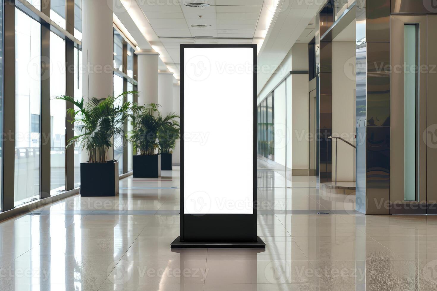 Mockup vertical billboard stand, digital lightbox standing in company's lobby photo