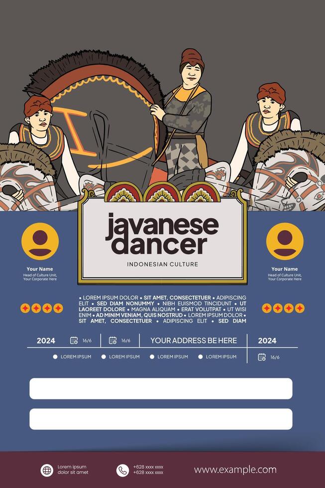 Tourism Event poster design template with jathilan Javanese culture illustration vector