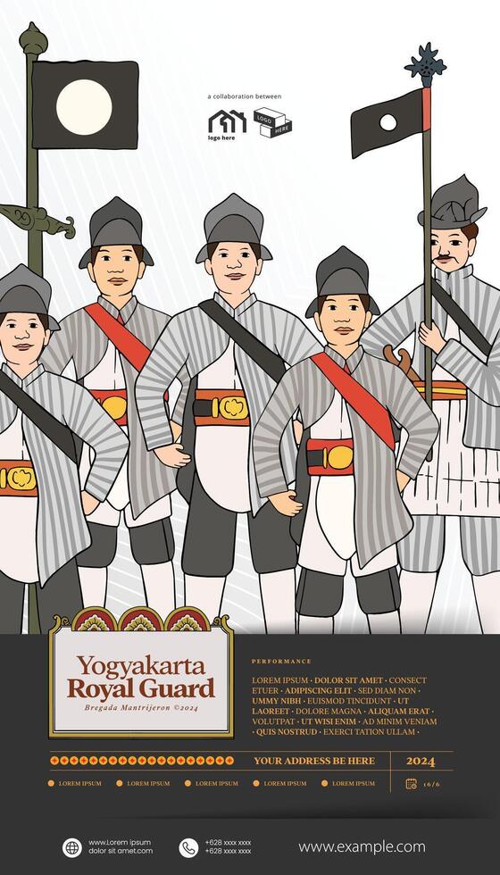Yogyakarta Royal Guard Bregada Mantrijeron hand drawn illustration vector