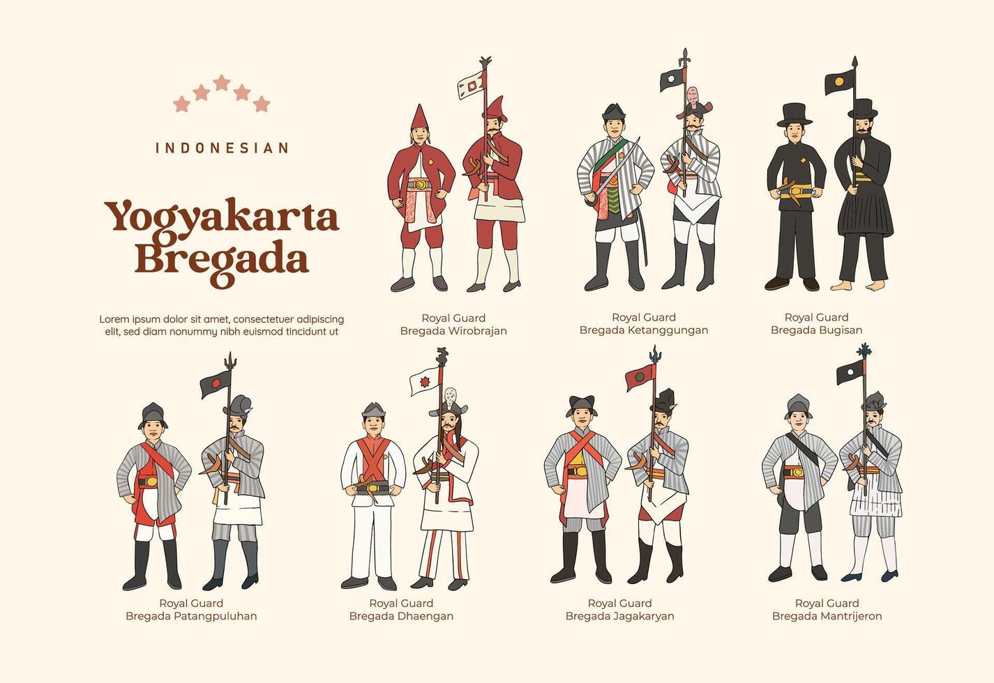 Isolated Indonesian Culture Royal Guard Bregada Jogja Illustration vector