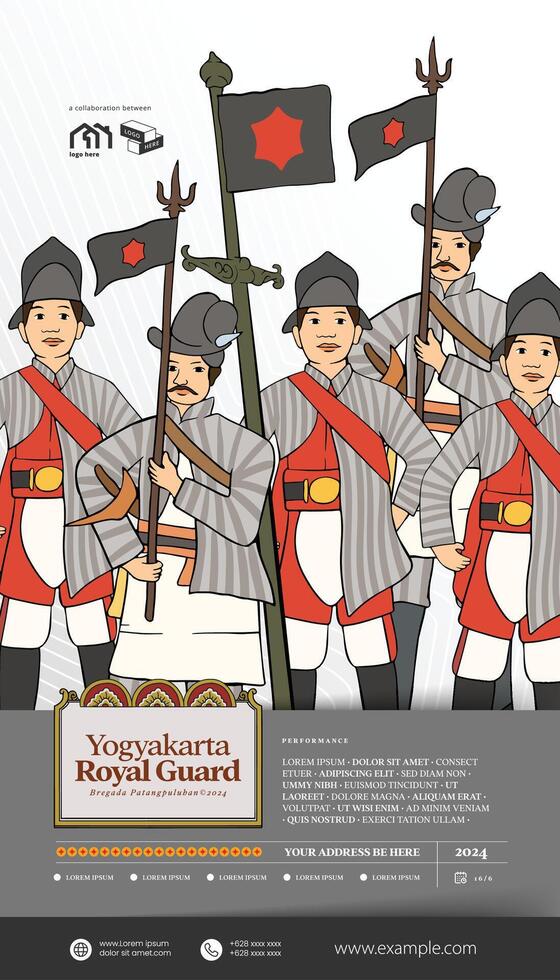 Yogyakarta Royal Guard Bregada Patangpuluhan hand drawn illustration vector