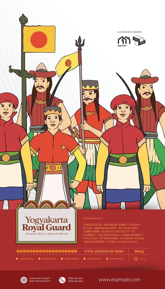Yogyakarta Royal Guard Bregada Miji Nyutran hand drawn illustration vector