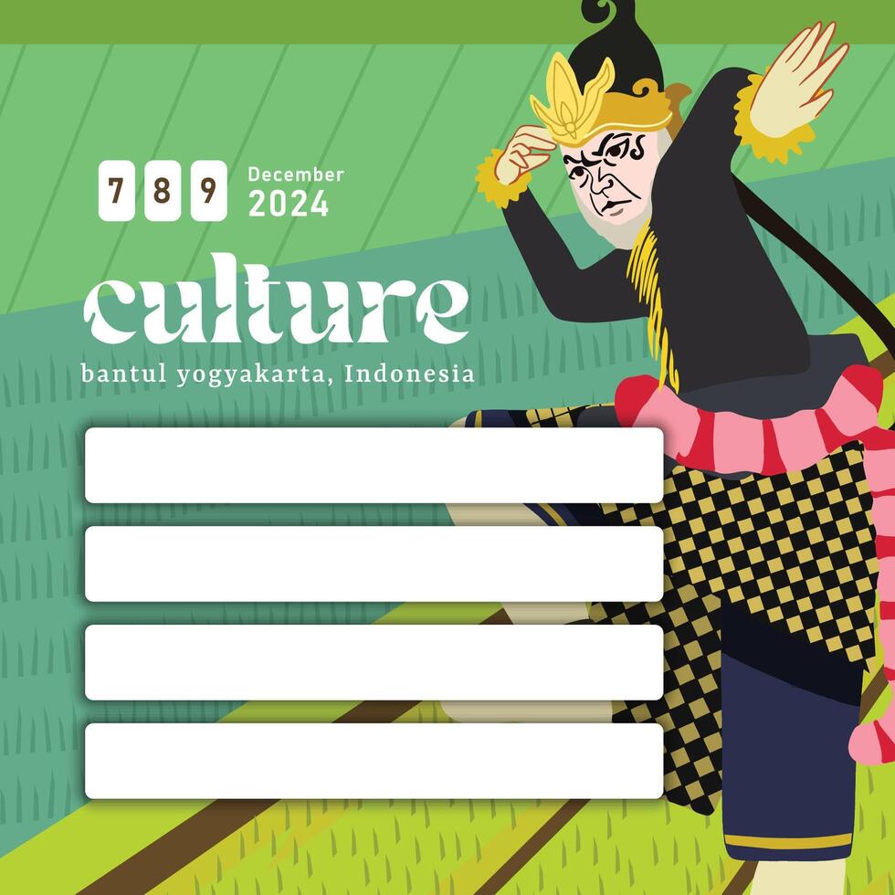 Reog Wayang dance Flat design layout idea for tourism event Indonesian culture vector