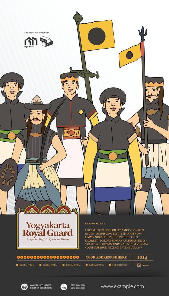 Yogyakarta Royal Guard Bregada Miji Nyutran hand drawn illustration vector