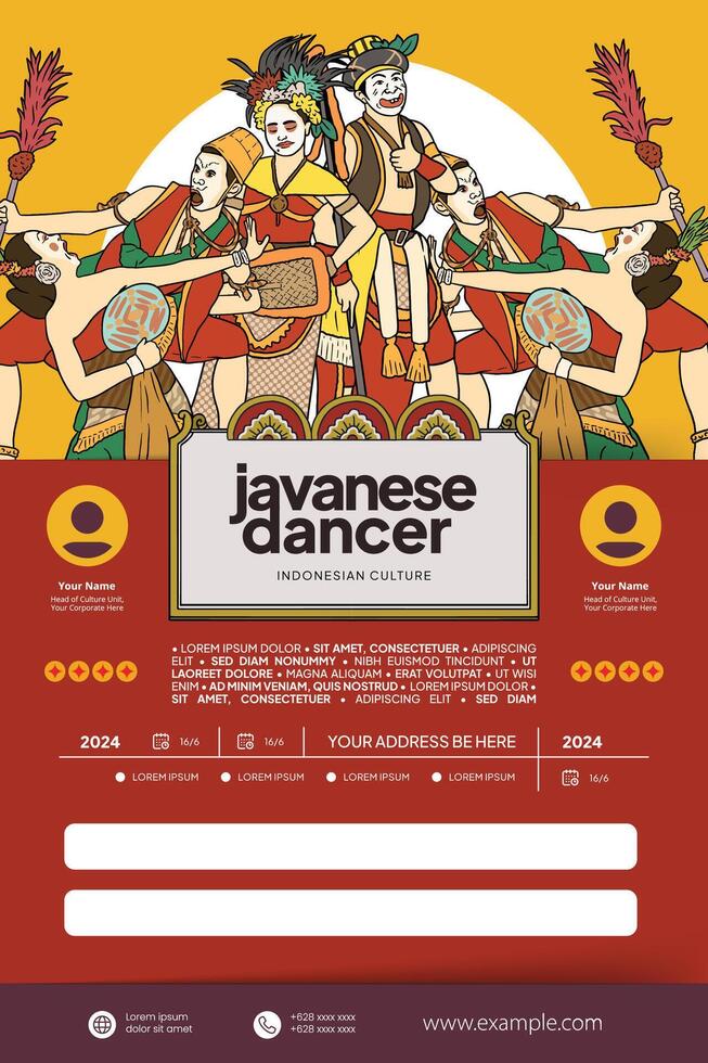 Social Media post template idea with Javanese edan edanan dancer illustration vector