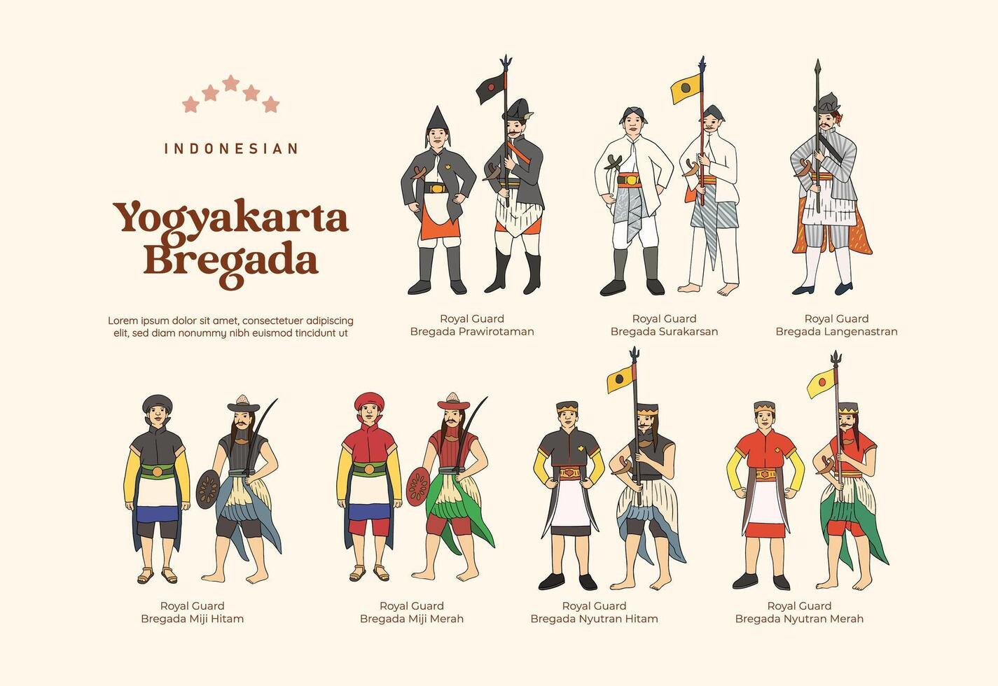 Isolated Indonesian Culture Royal Guard Bregada Jogja Illustration vector