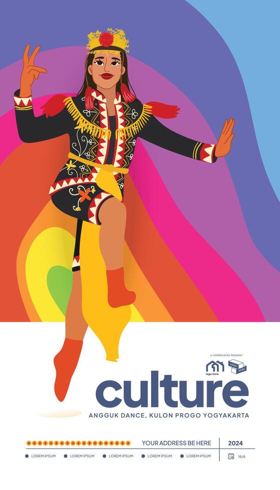 Tourism event layout with indonesian culture Yogyakarta dancer flat illustration vector