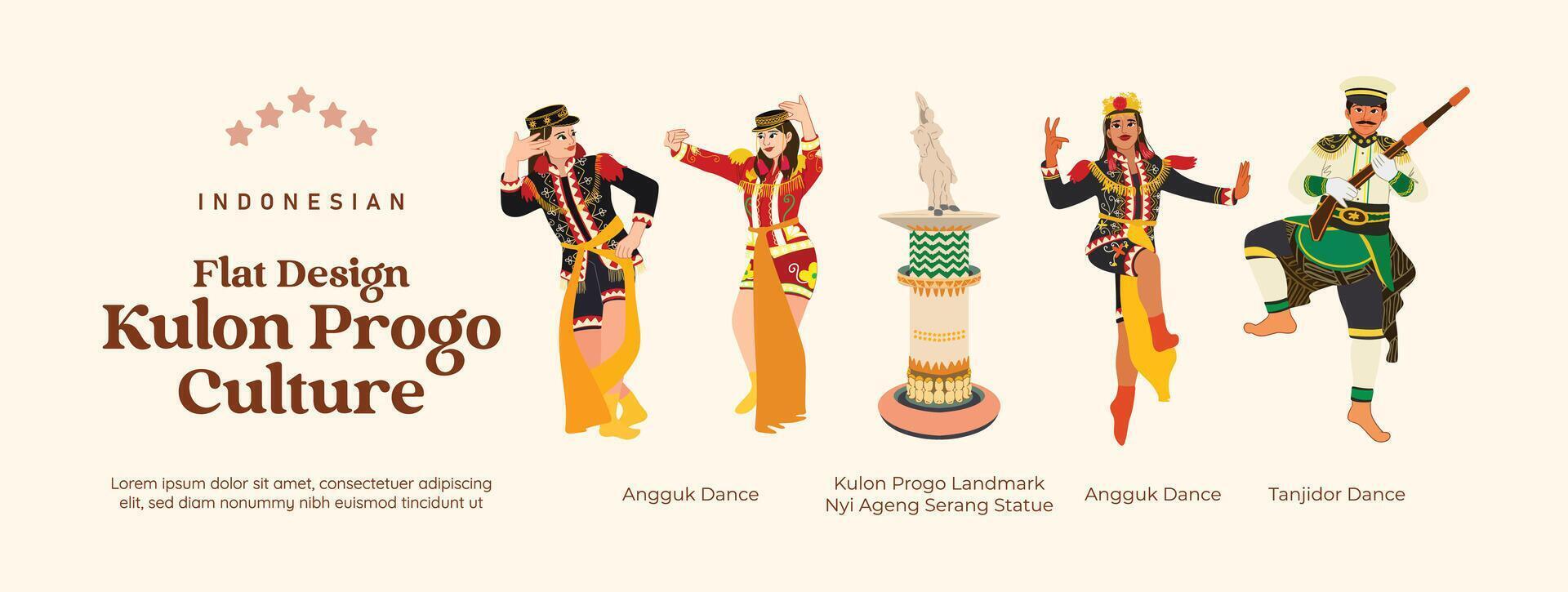 Isolated Indonesian Kulon Progo flat design culture and landmark vector