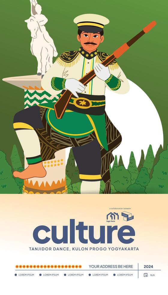 Tanjidor dance Flat design layout idea for tourism event Indonesian culture vector