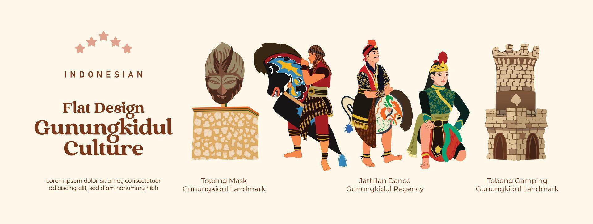 Isolated Indonesian Gunungkidul flat design culture and landmark vector