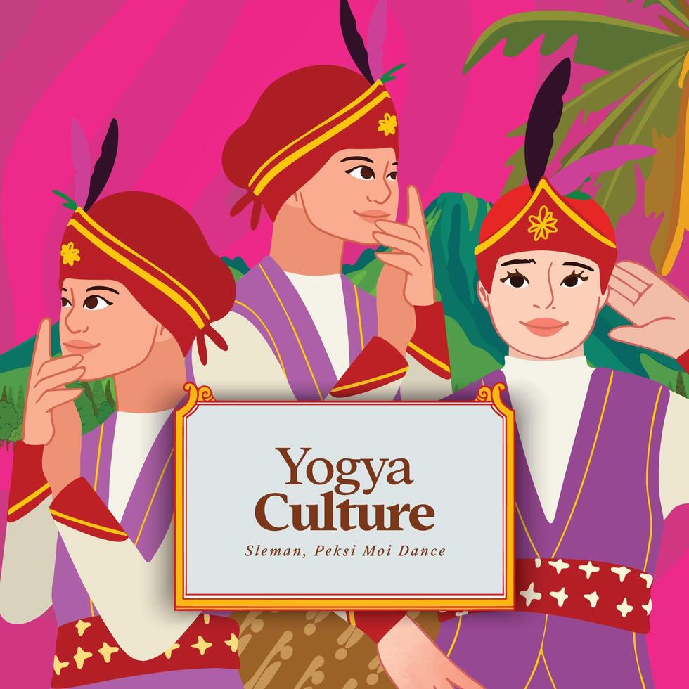 Tourism event layout with indonesian culture Yogyakarta dancer flat illustration vector