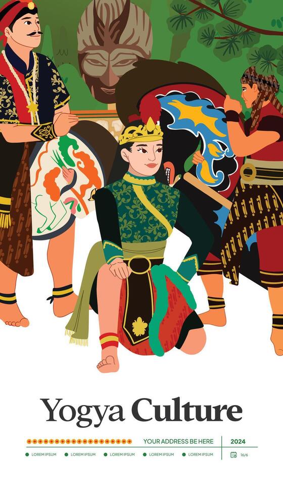 Social Media post template idea with Indonesia dancer flat design illustration vector