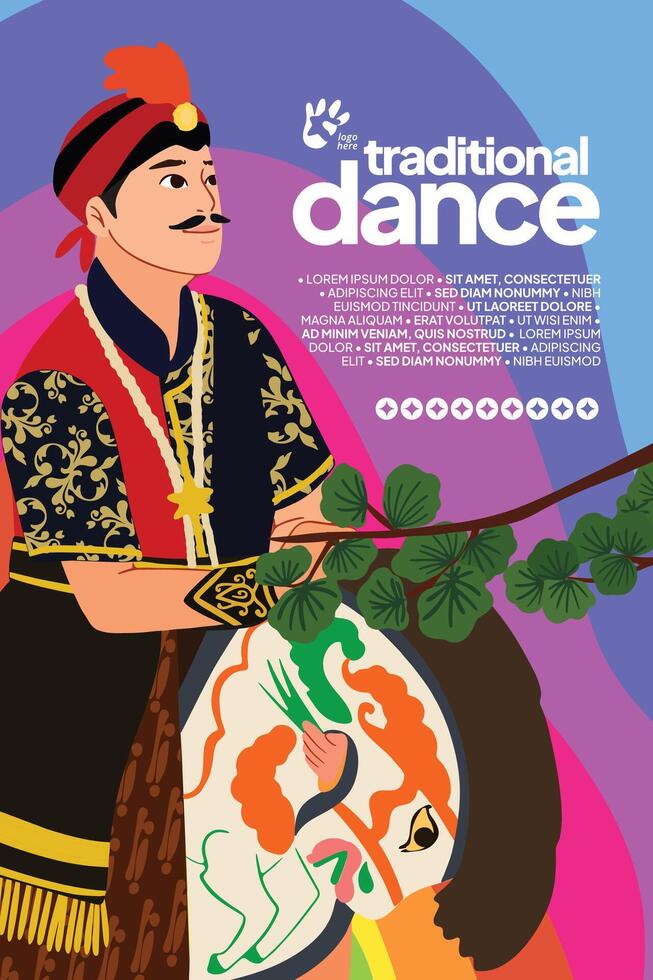 Colorful flat design illustration Indonesian culture jathilan dance vector