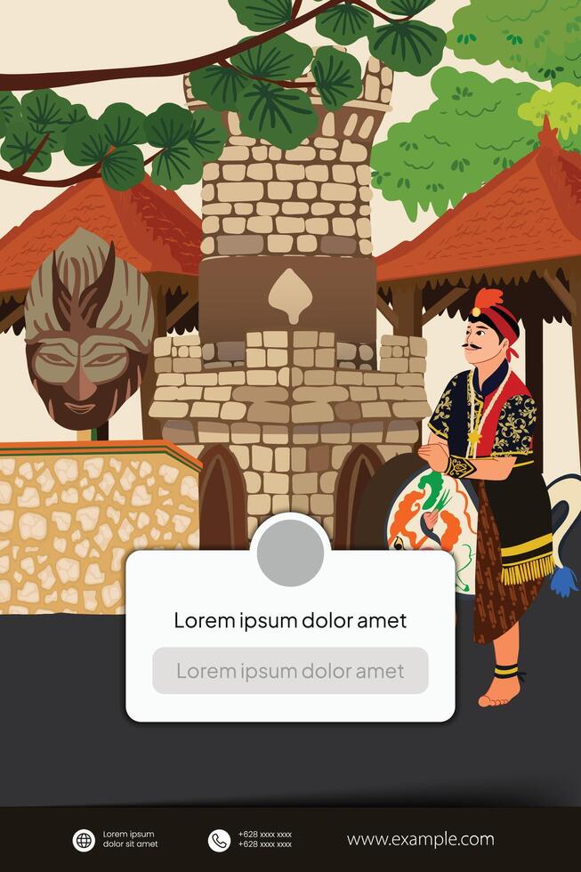 Tourism event layout with indonesian culture Yogyakarta dancer flat illustration vector