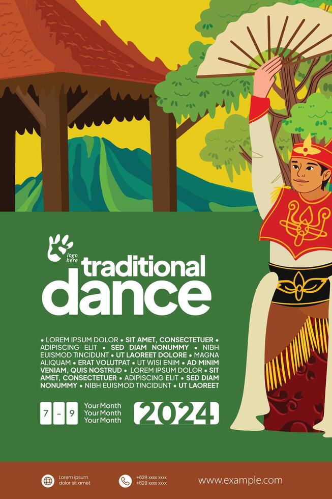 Tourism event layout with indonesian culture Yogyakarta dancer flat illustration vector