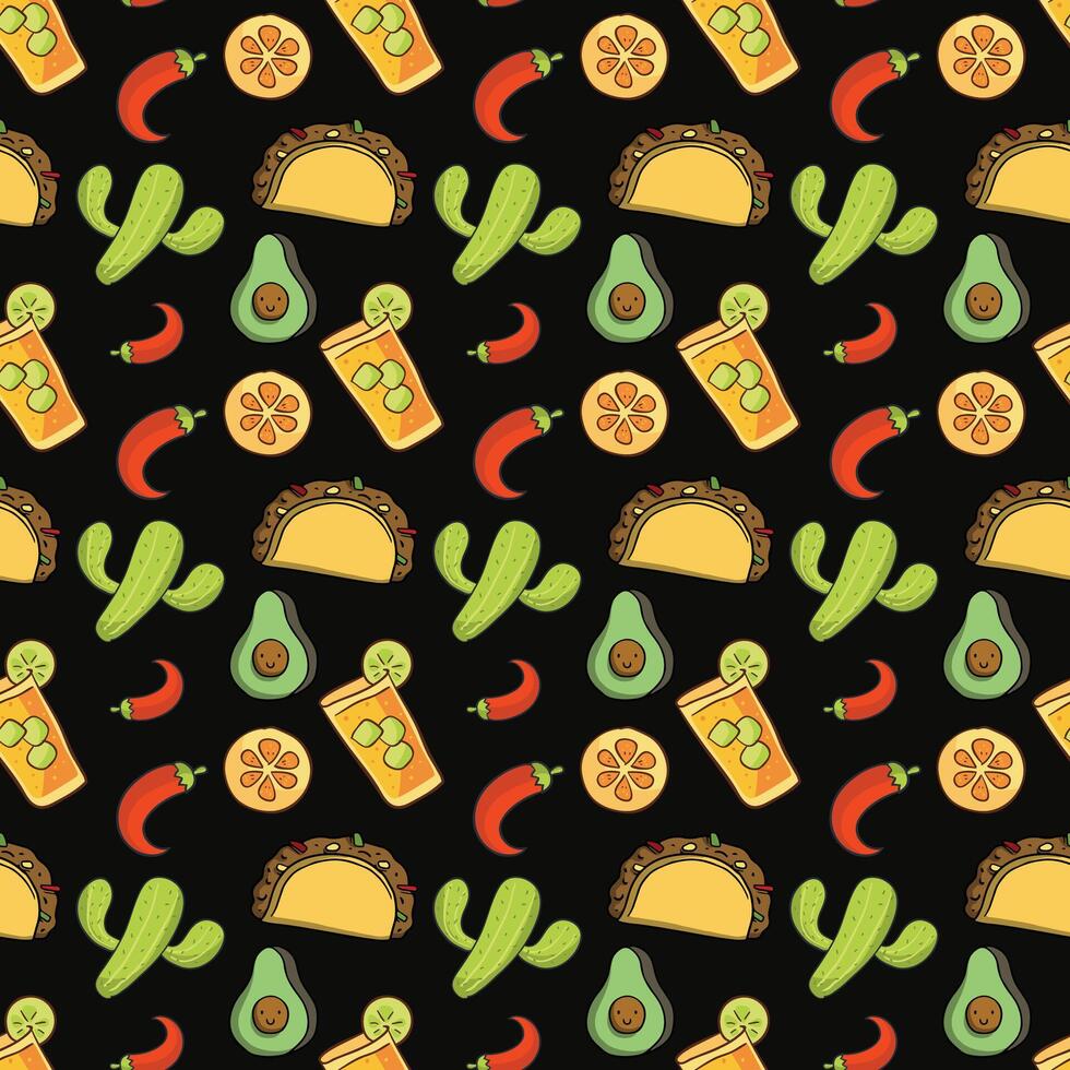 Mexican Food With Maracas Seamless Pattern Design vector