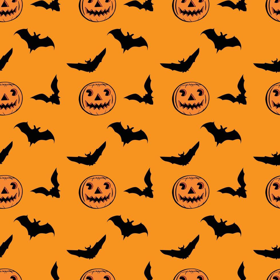 Pumpkins And Bats Seamless Pattern Design vector