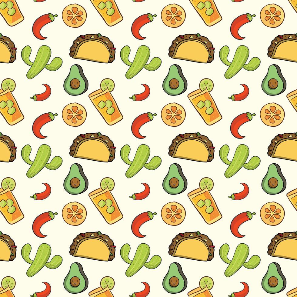 Mexican Food With Maracas Seamless Pattern Design vector