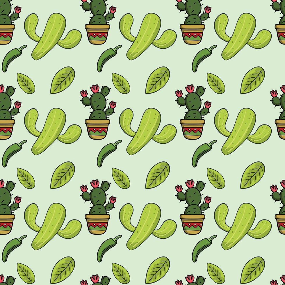 Mexican Cacti Seamless Pattern Design vector