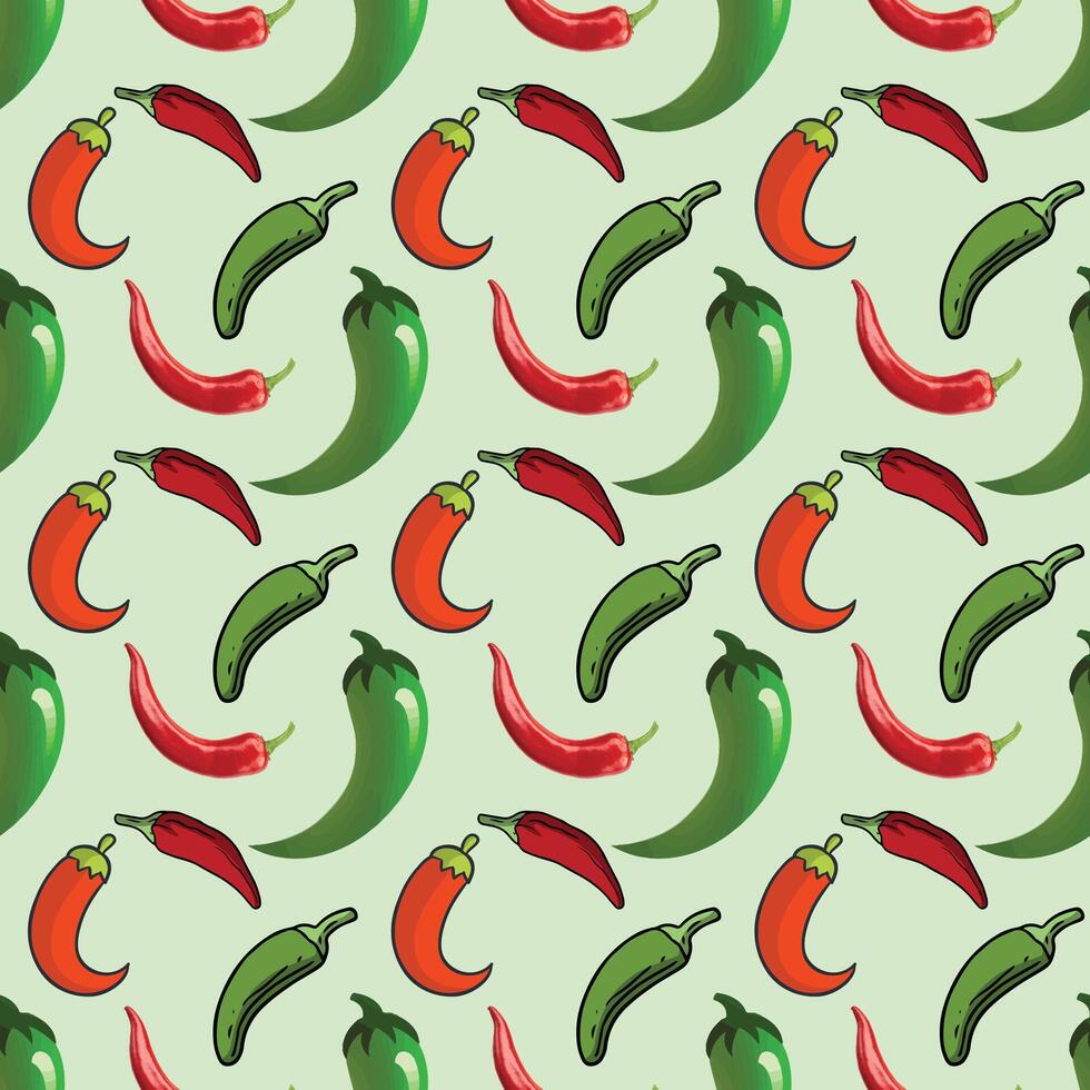 Chili Pepper Varieties Seamless Pattern Design vector